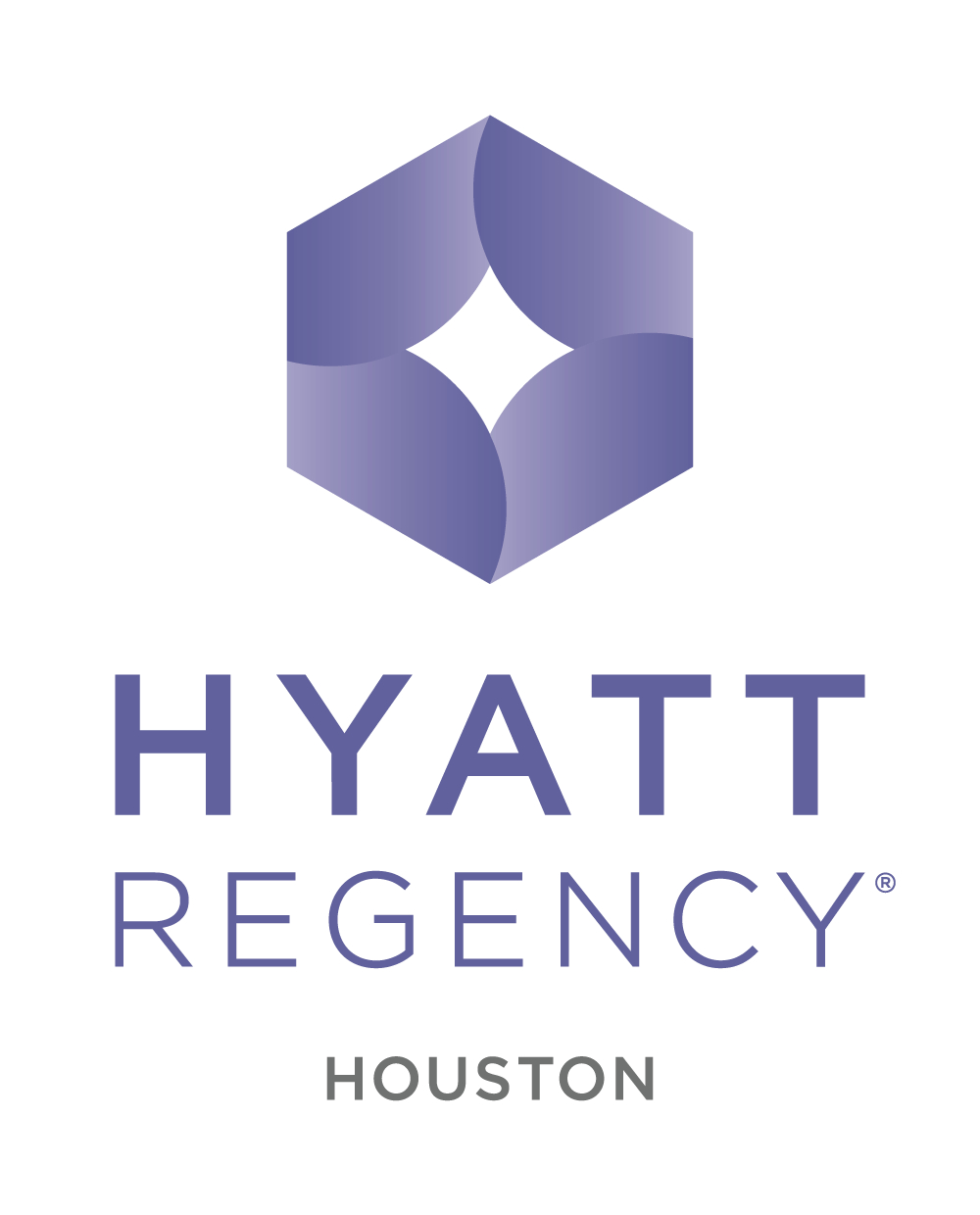 Hyatt Regency Houston logo with a purple geometric emblem and the words HYATT REGENCY, HOUSTON beneath it